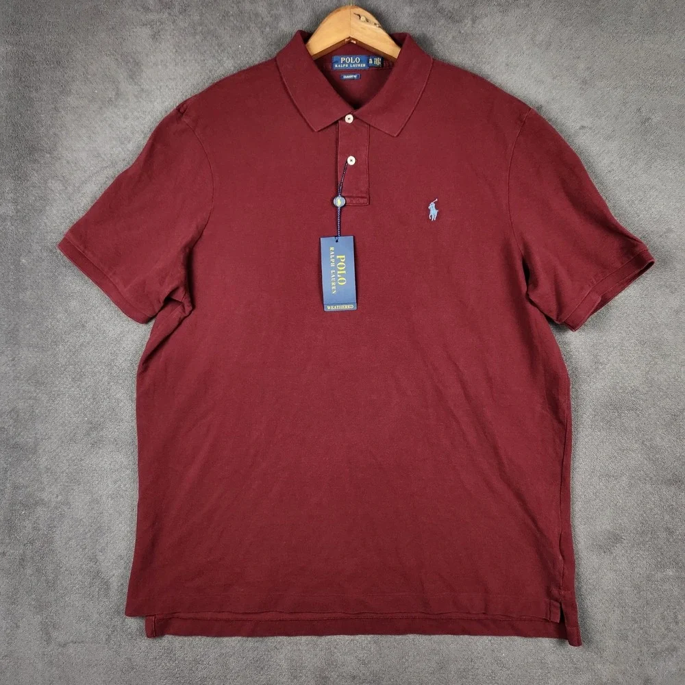Polo Ralph Lauren Polo Shirt Men XL Burgundy Classic Fit Short Sleeve Cotton NEW